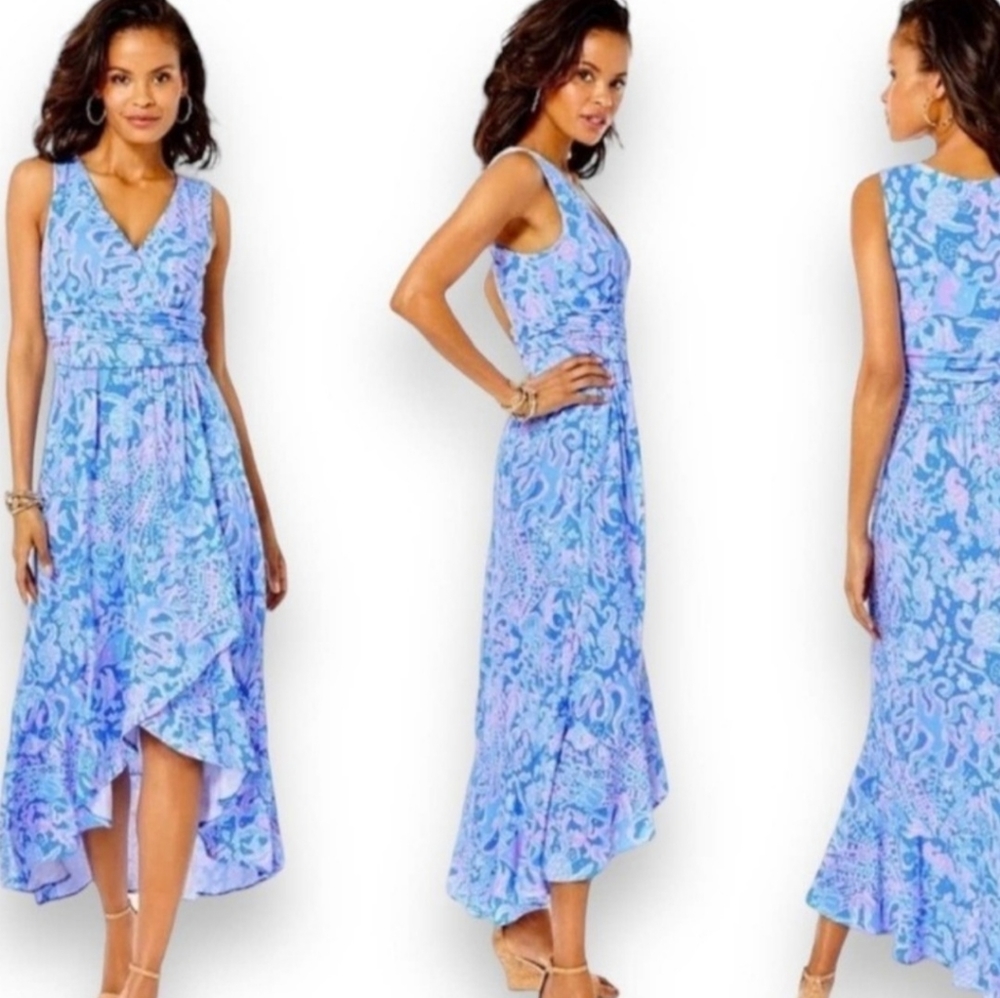 Lilly Pulitzer Moana Boca Blue Purple Sleeveless Maxi Dress XL